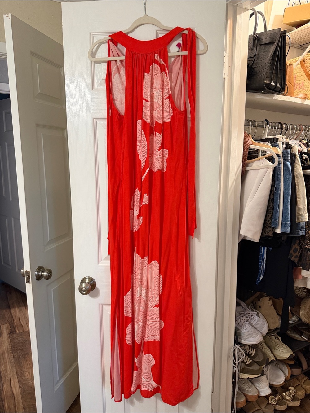 Vince Camuto Red Maxi Cover-Up with White Floral Print
